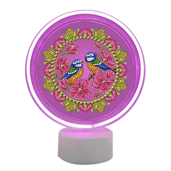 

DIY Diamond Painting Led Light 5D Diamond Embroidery Light Home Neon Decoration Two Birds on Flowers