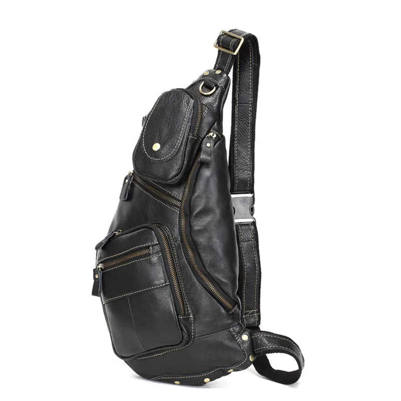 

Multi Functional Men Genuine Leather Cowhide Sling Chest Back Day Male Travel Fashion Cross Body Messenger Shoulder B