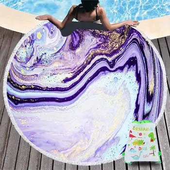 

Summer Brilliant Purple Quicksand Microfiber Round Beach Towel With Drawstring Backpack Bag Toalla Blanket Swimming Bath Towels
