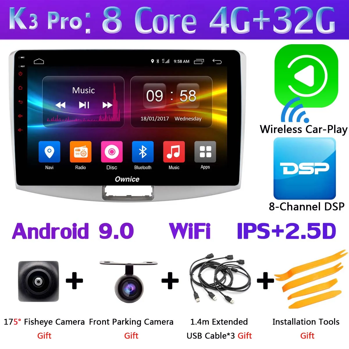 360 ° камера 4G WiFi Android 9,0 4G+ 64G DSP SPDIF CarPlay Автомобильный мультимедийный плеер для VW Passat B6 B7 Passat CC gps навигация радио - Цвет: K3 Pro CarPlay