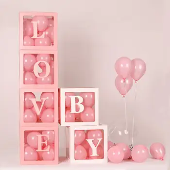 

4pcs/set LOVE Pink DIY Transparent Box Blocks for Wedding Birthday Surprise Party Ballons Marriage Decoration