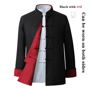 

Chinese style double-faced Tang suit men's long-sleeved cotton and linen linen Chinese improved men's old coarse cloth two-sided