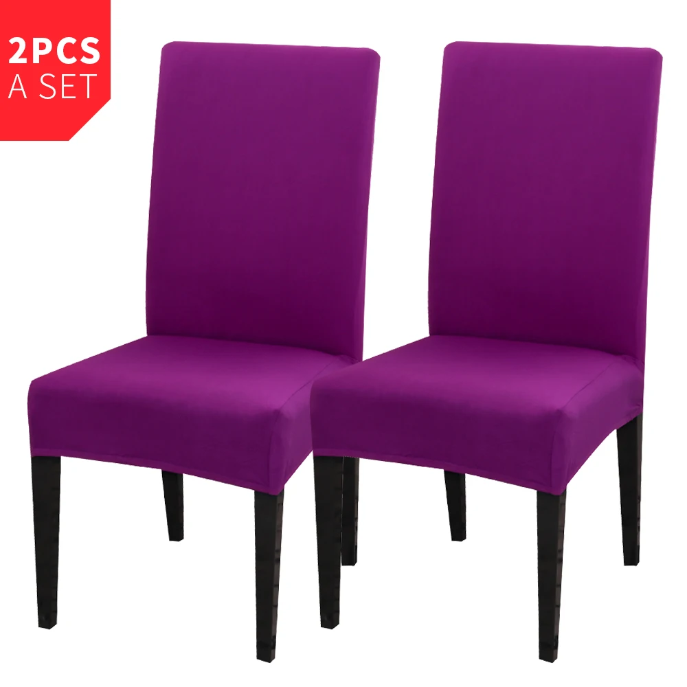 19 Solid Color Chair Cover Spandex Stretch Elastic Slipcovers Chair Covers White For Dining Room Kitchen Wedding Banquet Hotel 2pcs - Цвет: 19