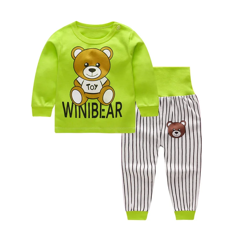 Детские пижамные комплекты с мультяшным принтом хлопковая одежда для сна для мальчиков детские осенне-весенние топы с длинными рукавами и высокой талией для девочек+ штаны, 2 предмета
