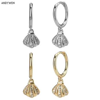 

ANDYWEN 925 Sterling Silver Gold Crown Drop Earring Crystal Piercing Ohrringe Dangle Charms Earring Jewelry 2020 Fashion