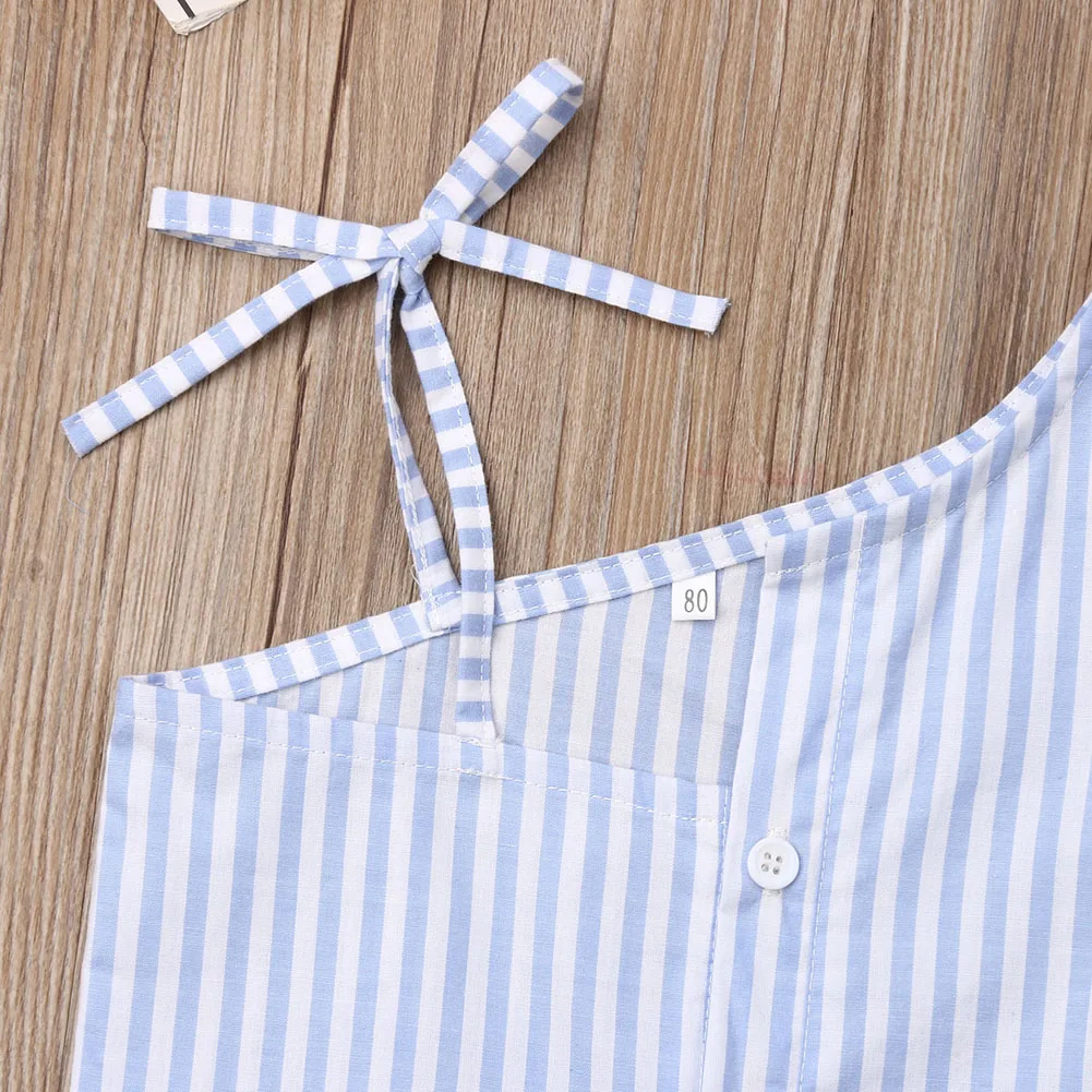 Брендовый топ с открытыми плечами для малышей, полосатая рубашка с одним рукавом и пуговицами, повседневная одежда, новые модные топы