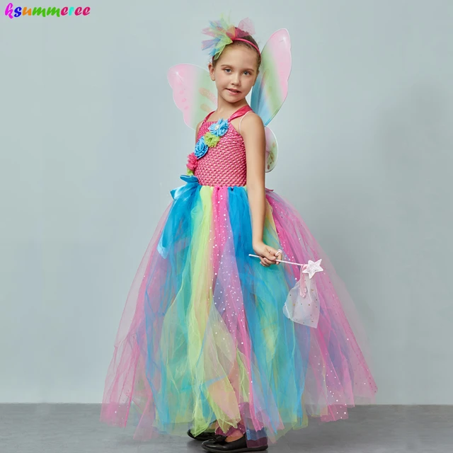 Rainbow Fairy Dress & Wings (Size 5-6)