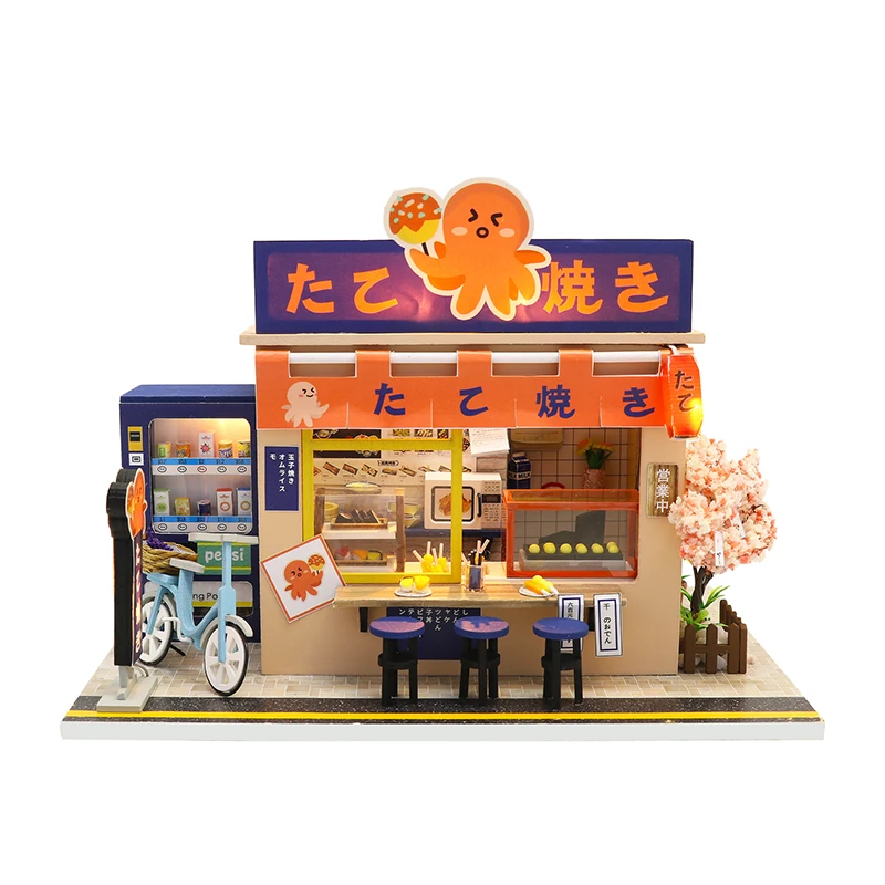 DIY кукольный домик Миниатюрный Кукольный дом сборные наборы игрушки японский стиль магазин еды деревянная мебель дом игрушки для детей - Цвет: no dust cover