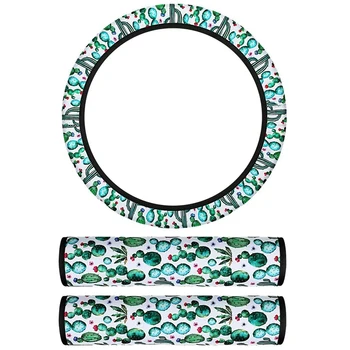 

Cactus Steering Wheel Cover, Cactus Seat Belt Pads Cover, Universal 15 Inch