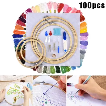 

100 Skeins Threads Embroidery Beginners Kit for Cross Stich DIY Pattern Bamboo Embroidery Hoops MYDING