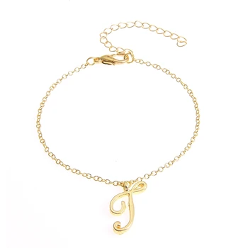 

Monogram Cursive Initial T Name Bracelet Swirl English Alphabet Letter Initials Text Character Chain Bracelets Gift for Friends