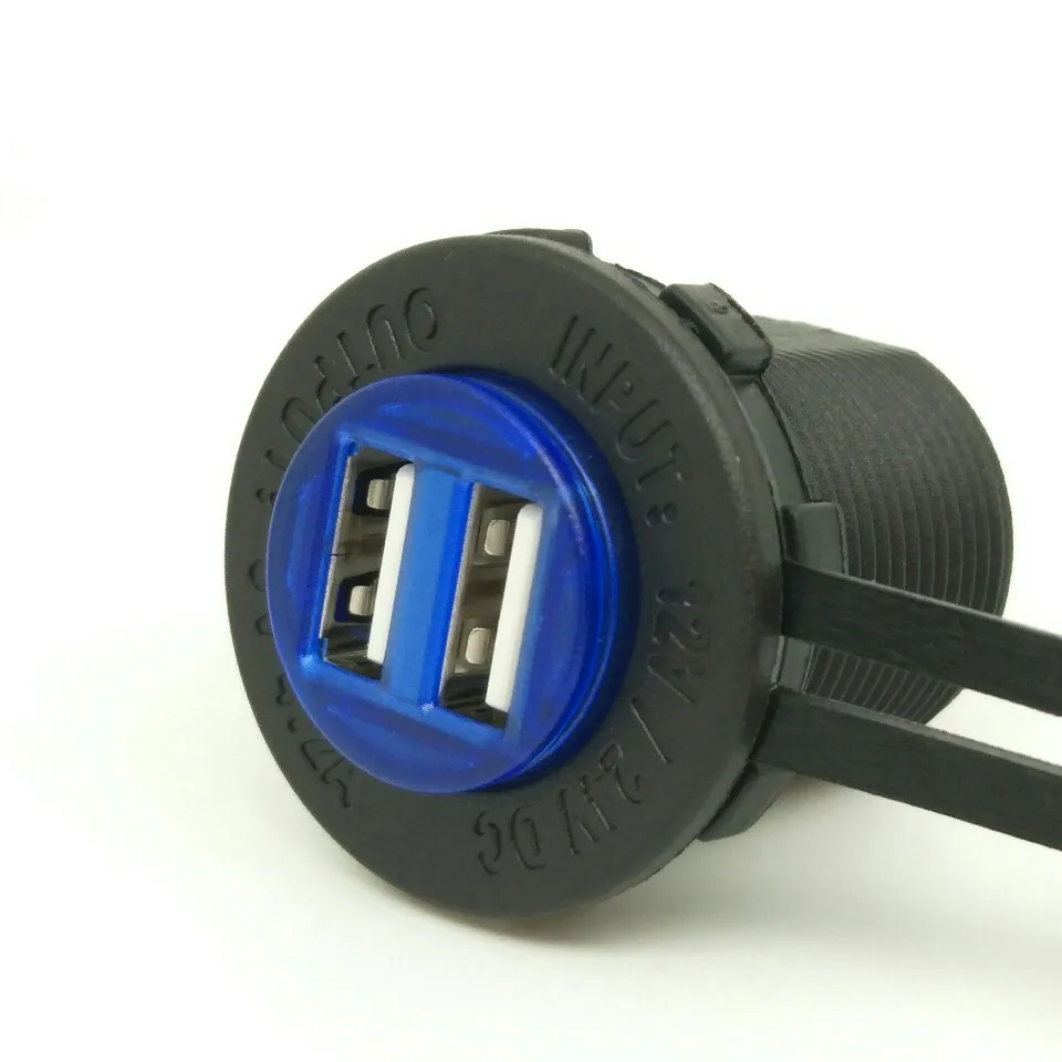 Синий абажур двойной USB 5V 4.2A автомобильное зарядное устройство со светодиодом автомобильный мотоцикл 12V