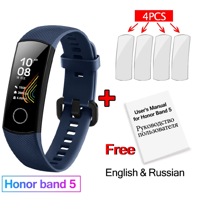 huawei Honor Band 5 Смарт-браслет полноцветный AMOLED фитнес-браслет стильные часы лица смарт-пульсометр трекер сна - Цвет: Blue add films