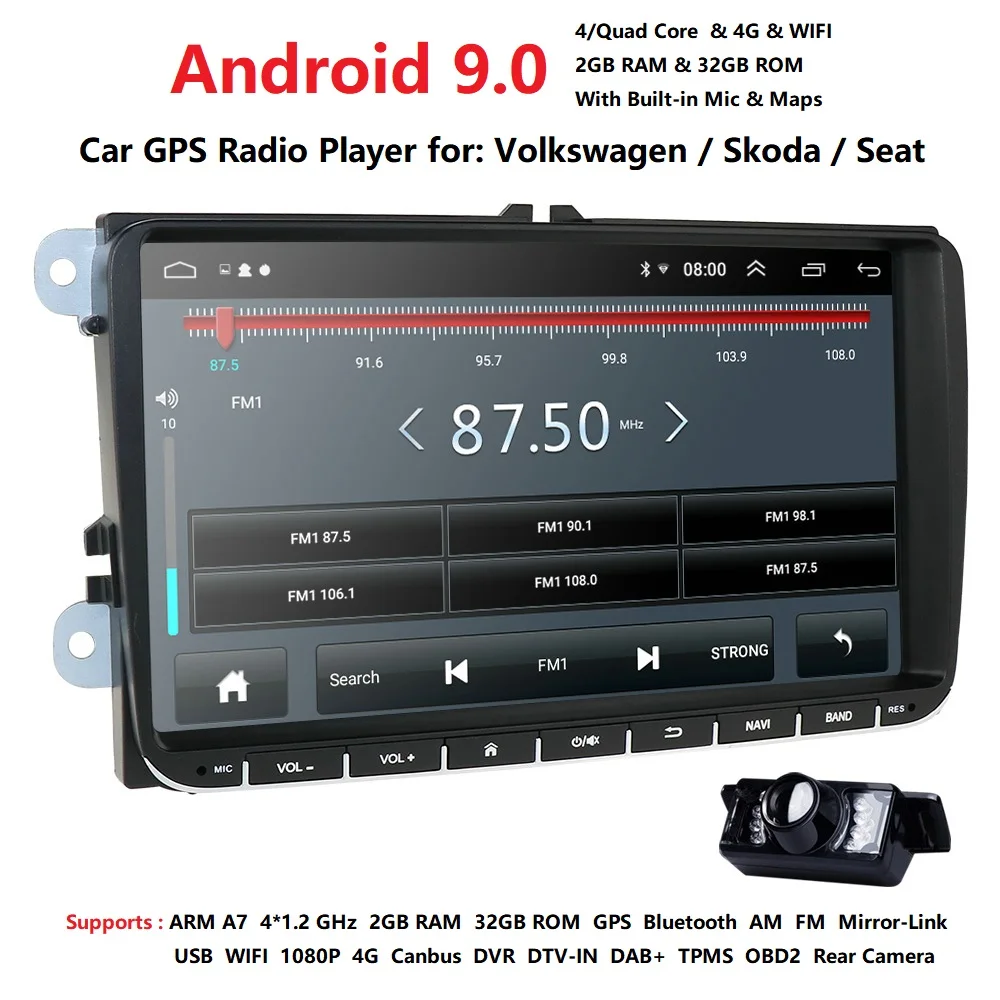 

1080p Android 9.0 9" 2din Car DVR for VW POLO GOLF 5 6 POLO PASSAT B6 CC JETTA TIGUAN TOURAN EOS SHARAN SCIROCCO CADDY GPS Navi