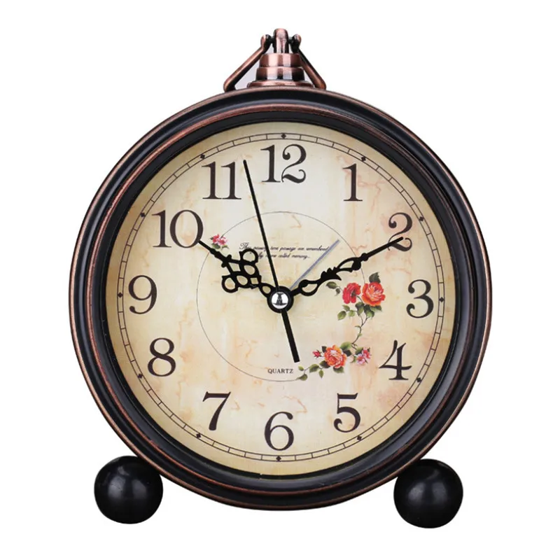 

Retro European Pastoral Creative Alarm Clock Home Decoration Simple Bedside Metal Wake Up Table Clocks for Living Room Bedroom