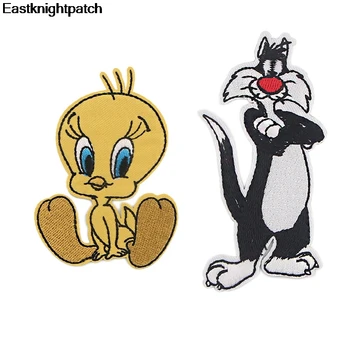 

12pcs/lot E1715 Cartoon Cat And Bird Iron On Patches Clothing Para Diy Embroidered Badges Sewing Applique Patchworks Stickers