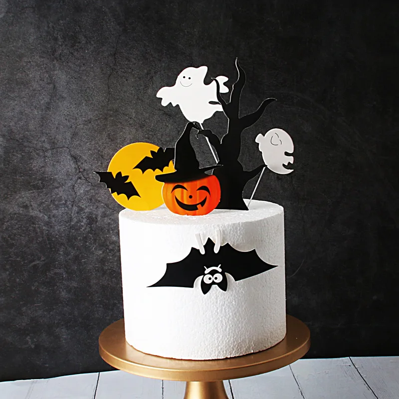 Украшение для торта на Хэллоуин, карта, черный замок, флаг Бэтмена, тыква, ведьма, торт, десерт, украшение, товары для дня рождения