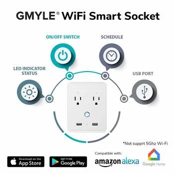 

No need to install wireless smart socket US standard WIFI smart socket sub-control plug with USD output tuya / smart life App