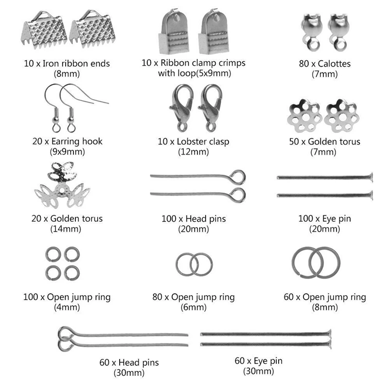 15 решеток Металлический Набор для создания украшений DIY ожерелье материалы инструмент для ремонта с аксессуарами и бисероплетением провода принадлежности для взрослых