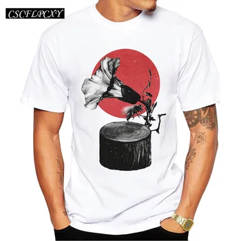 

New 2019 Summer Fashion Vintage Design T Shirt Men's Gramophone Printed T-shirt High Quality Tops Hipster Tees