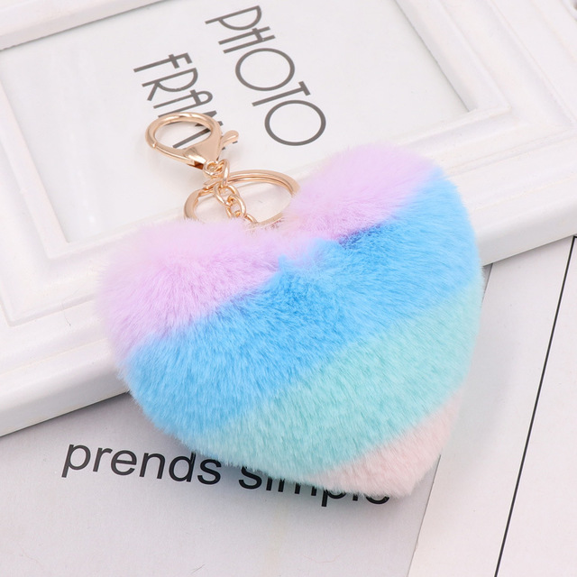 Rabbit Fur Pom-pom Keychain Leopard-print Pom-pom Keychain Lady Mobile Phone Bag Key Ring Love Pendant Decoration