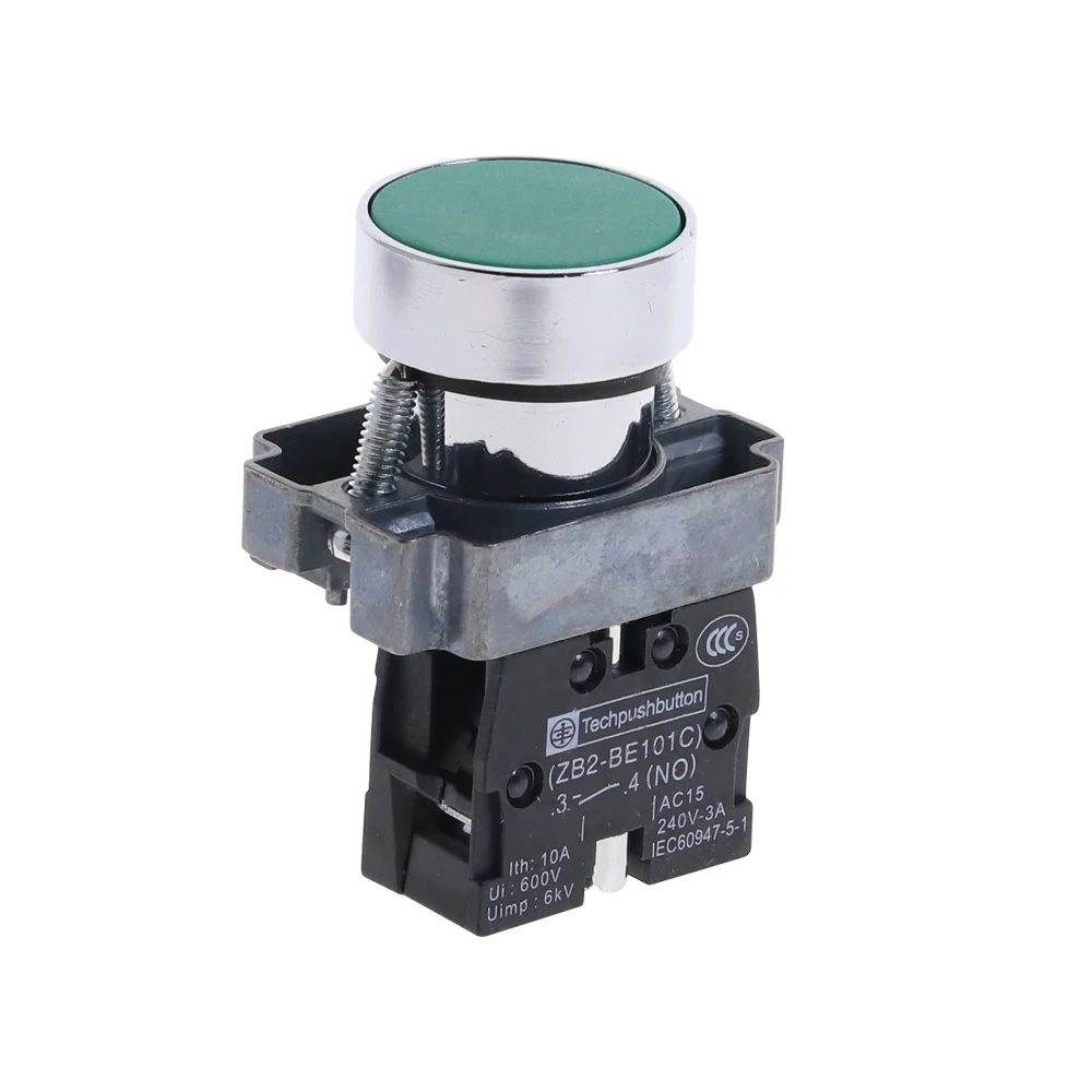 5pcs 22mm Green Sign Momentary Push Button Switch 600V 10A ZB2-EA31 1 NO N/O 