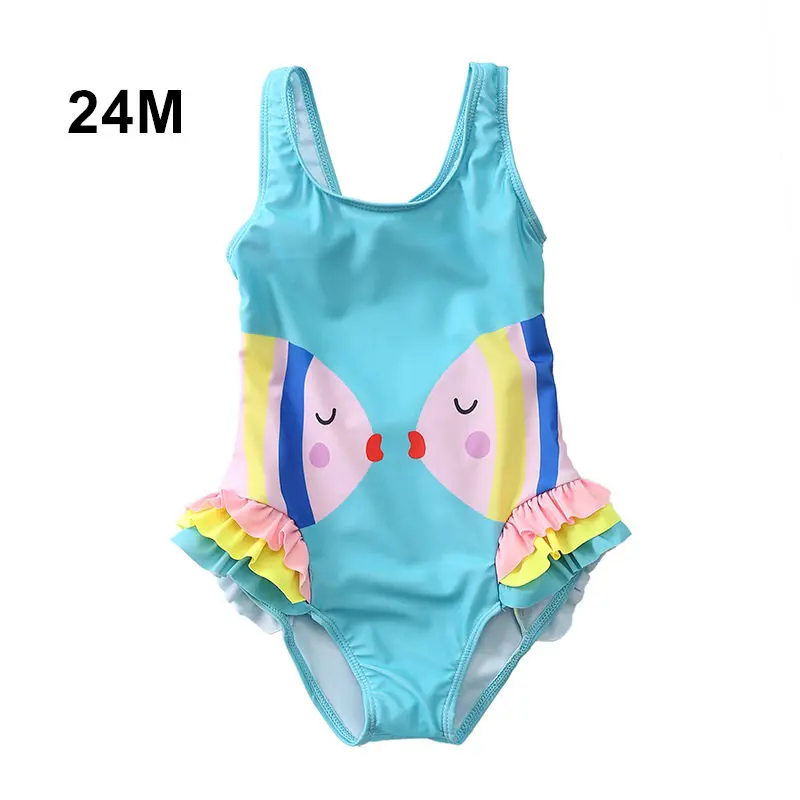 1-5 Years Baby Girl Swimwear Cute Cartoon Bird Fish Princess Girls Swimsuit - Цвет: fish 2 years