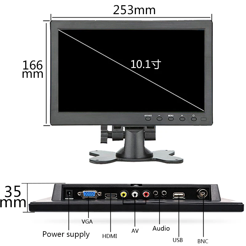  High Quality 10.1 inch LCD Monitor BNC HDMI VGA Interface Gaming Computer PS3/PS4 CCTV HD Portable 