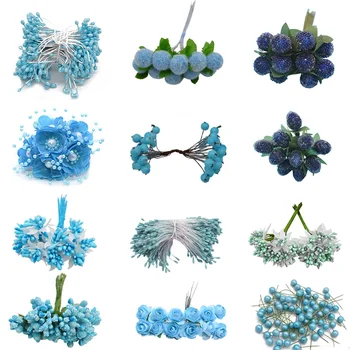 

Mix Blue Artificial Flower Cherry Stamen Berries Bundle DIY Christmas Decoration Wedding Cake Gift Box Wreaths Xmas Decor