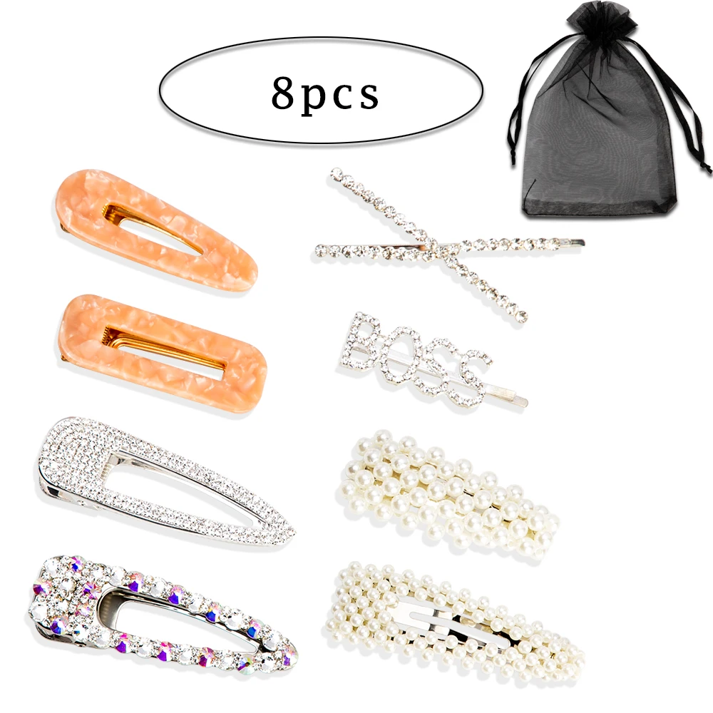 8 шт./компл. заколки для волос смешанные женские стразы с надписью твердые