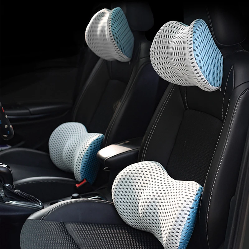 

4D slow rebound car neck pillow set memory foam breathable headrest waist back cushion mesh head lumbar support travel pillows