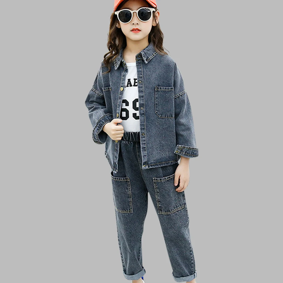 Kids Girls Clothes Set Denim Jacket + Jeans 2PCS Girl Clothing Spring Autumn Teenage For Children 6 8 10 12 14 | Детская одежда и