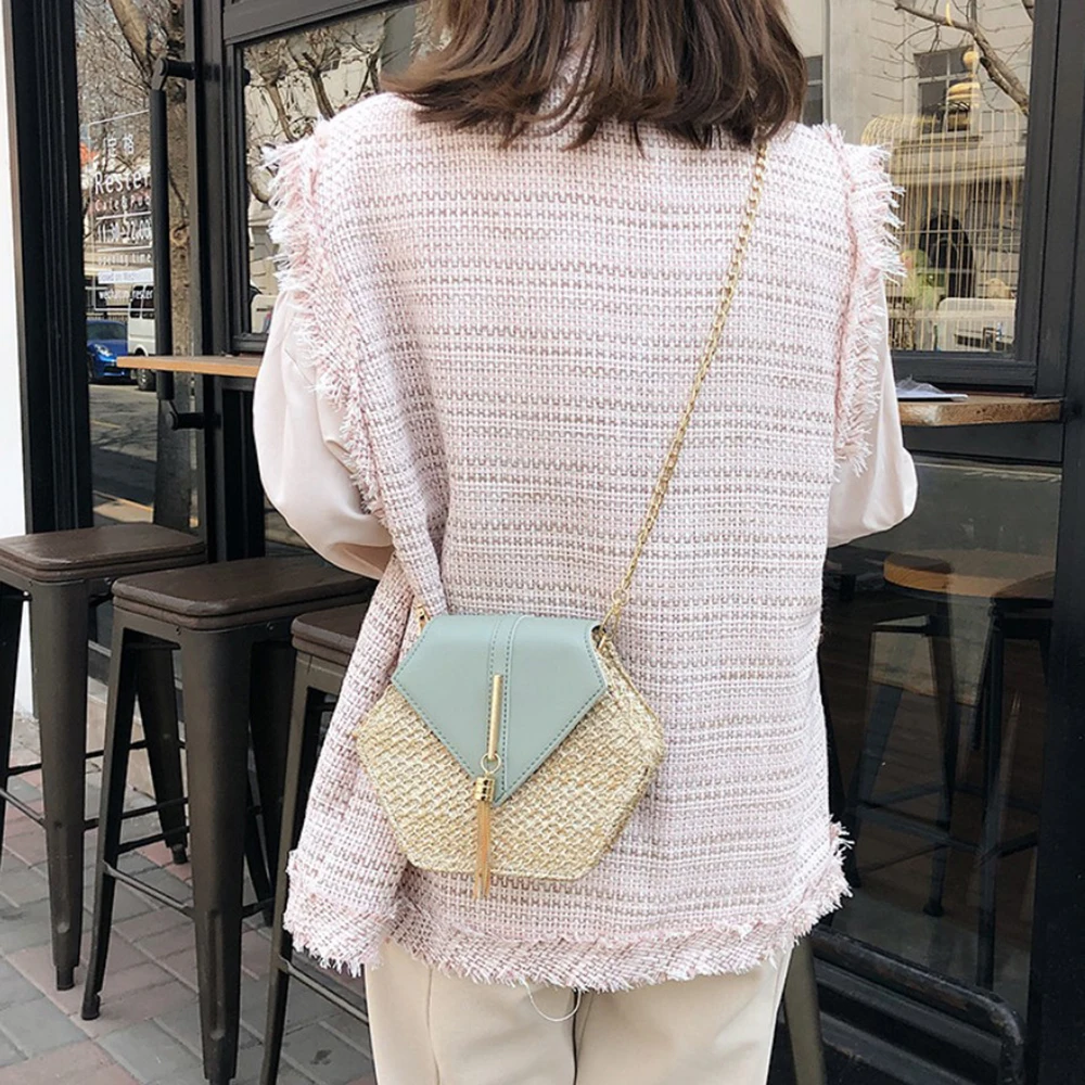 Новые соломенные сумки для женщин pu кожаная сумка шестиугольник MulitStyle летняя плетеная пляжная богемная плетеная Сумка bolso mimbre