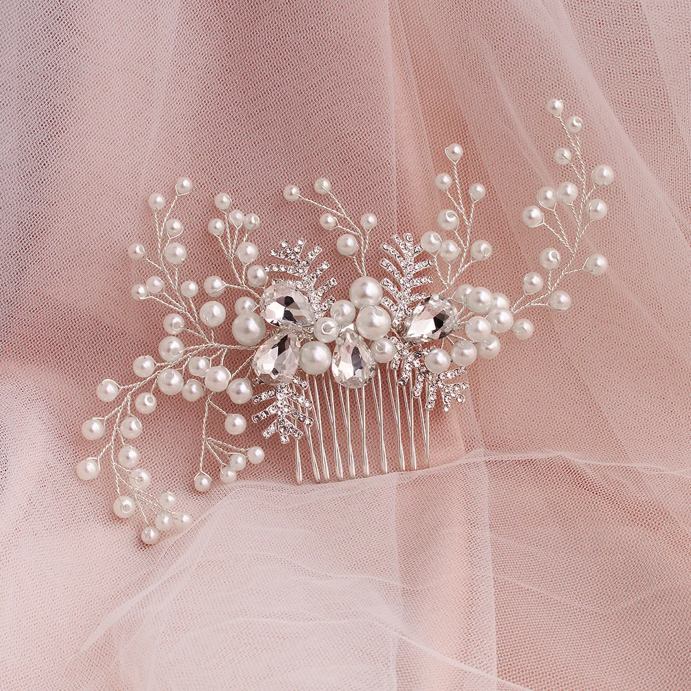 Le Liin свадебный гребень для волос с кристаллами Свадебные украшения ручной работы жемчужный гребень горный хрусталь заколка из сплава