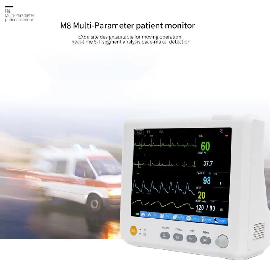 8 дюймовый мульти-параметры, монитор пациента параметр НБП, Spo2, PR, ЭКГ, соответственно, температуру, мониторинг жизненно важных функций точных медицинские
