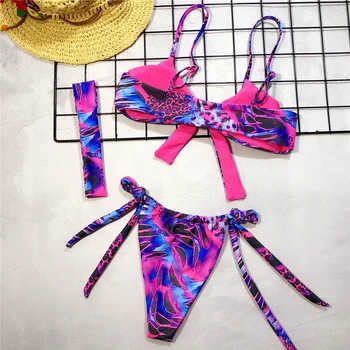 

Sexy string bikini set 2019 female Swimsuit push up print woman swimwear Bandage bathing suit knot bathers summer beachwear new