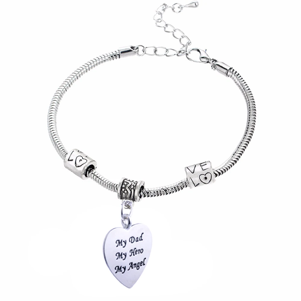 12 шт. мой папа мой герой мой ангел браслет с шармом в виде сердца любовь бисера браслет из цепочек семья папочка папа день подарок ювелирные изделия Горячая
