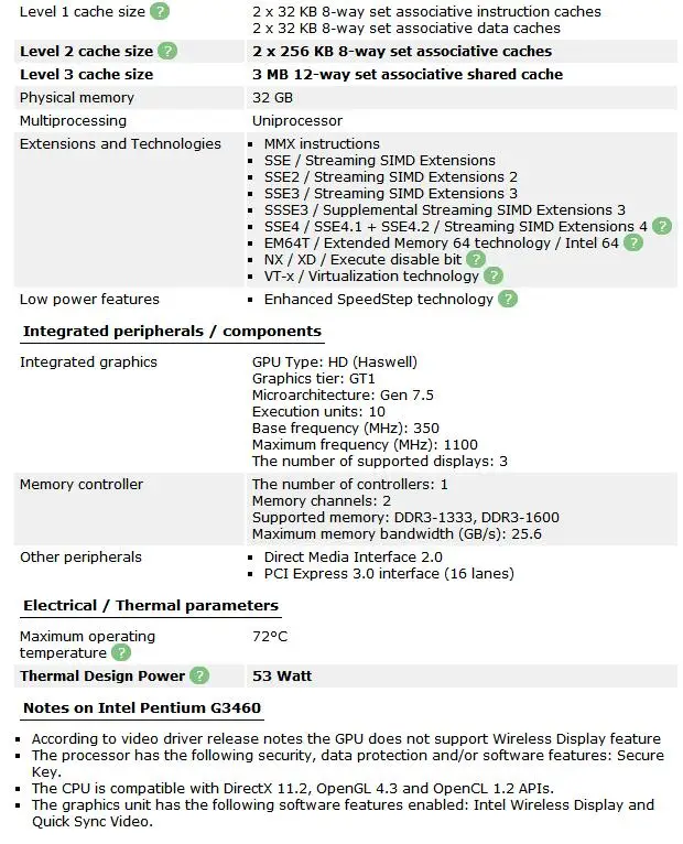 Двухъядерный процессор Intel Pentium G3460 3,5 GHz 3M 53W LGA 1150 cpu, протестированный рабочий