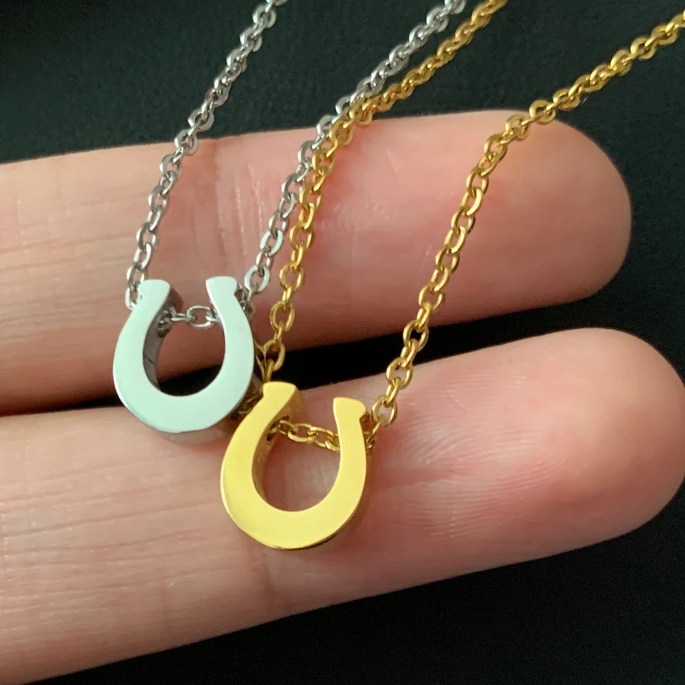 Simple Stainless Steel Glossy Horseshoe Pendant Charm Necklaces for Women Men Gold Color Plated Chain Choker Jewelry | Украшения и