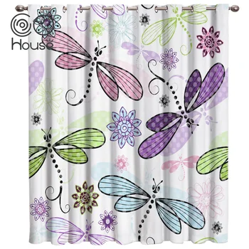 

Dragonfly Spring Dots Patttern Room Curtains Large Window Bathroom Decor Indoor Swag Kids Window Living Room Curtains