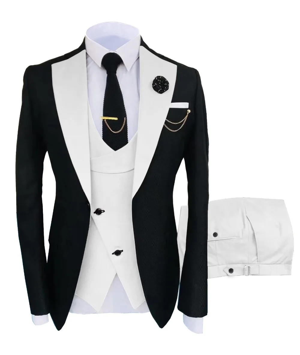 New Costume Homme Popular Clothing Luxury Party Stage Men's Suit Groomsmen Regular Fit Tuxedo 3 Peice Set Jacket+Trousers+Vest