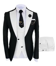 Formal Business Fashion 3 Pieces Mens Suit Slim Fit Tuxedos Jacket Blue Brown Gold for Wedding Groom(Blazer+Vest+Pants)