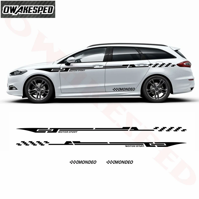 Moto Sport Stripes Car Waist Lines Sticker Both Side Car Door Body Decor Vinyl Decals For Ford Mondeo MK2 MK3 MK4 MK5 (1)