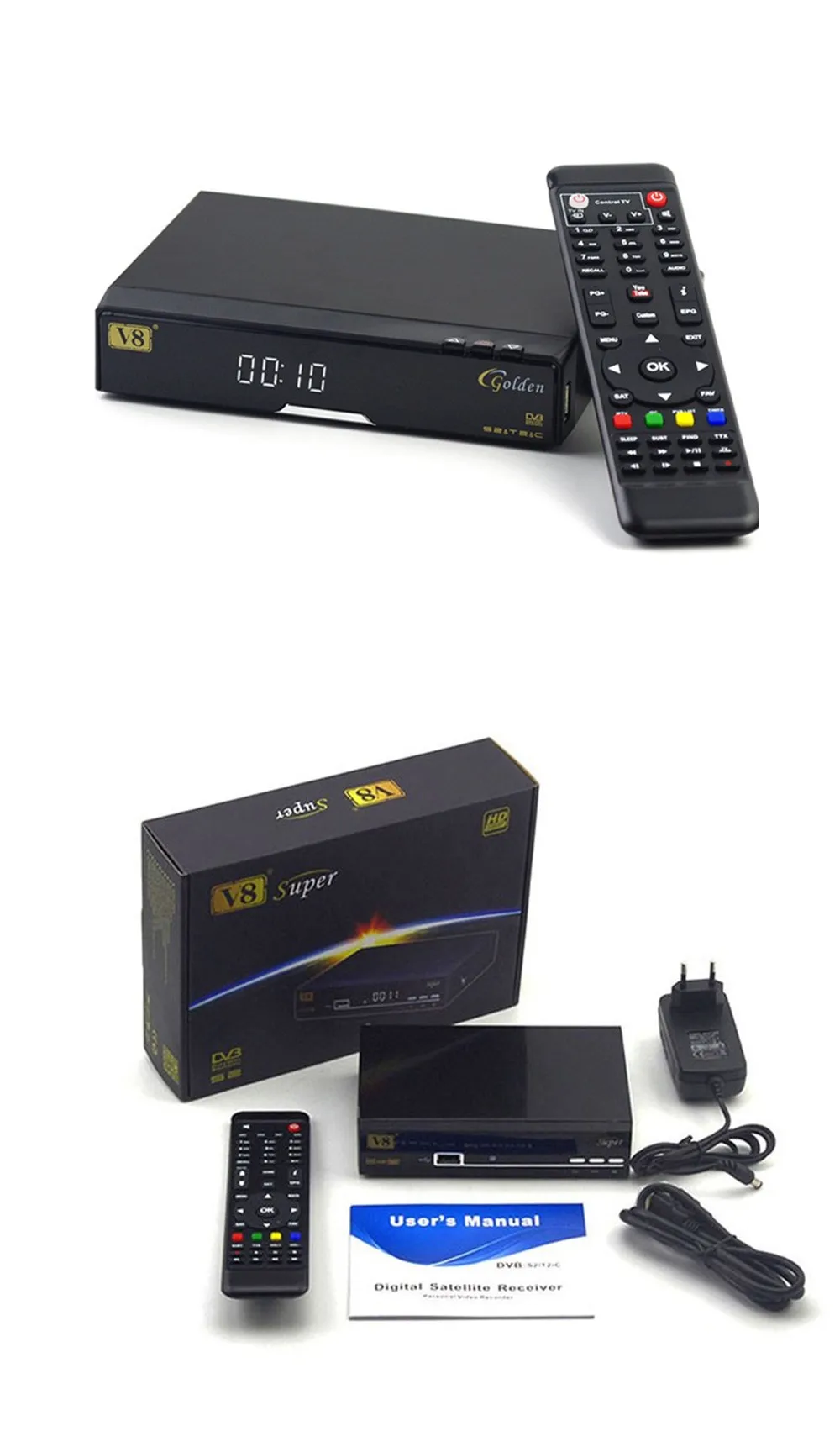 V8 Super receptor DVB-S2 Satellite Receiver Full 1080P HD FTA Satellite decoder+USB WIFI Biss Key newcam 3G Youporn v8 nova