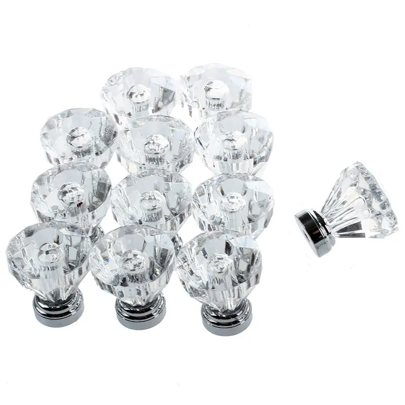

12x Clear Crystal Glass Door Knobs Drawer Cabinet Furniture Pull Handles