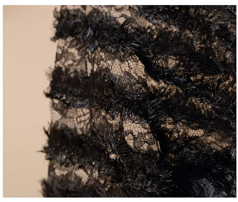 Limiguyue Black Tulle Mesh Dress Summer V-Neck Hollow Out Party Dresses Short Sleeve Patchwork Ruffle Long Dress Four Layer Y234