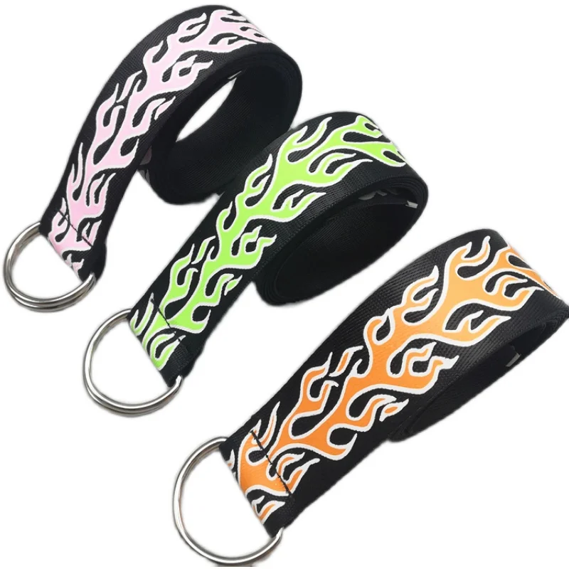 Ceinture En Coton Imprimé Flammes - Longueur Réglable, Style Punk Rock, Pour Homme Et Femme