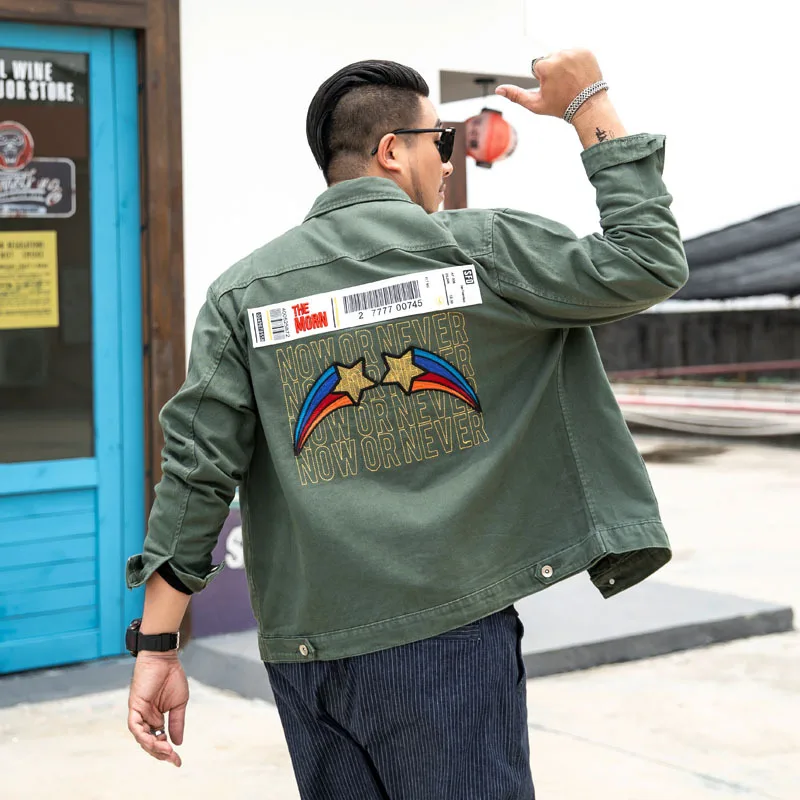 

6XL 2020 Autumn Winter New Style Men's Large Size Denim Jacket Green Casual Style Personality Fashion Denim Shirt Male Spring