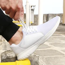 Новинка; мягкая дышащая мужская прогулочная обувь; мужские кроссовки из натуральной кожи с сеткой; мужские спортивные кроссовки; светильник; Размеры 37-46