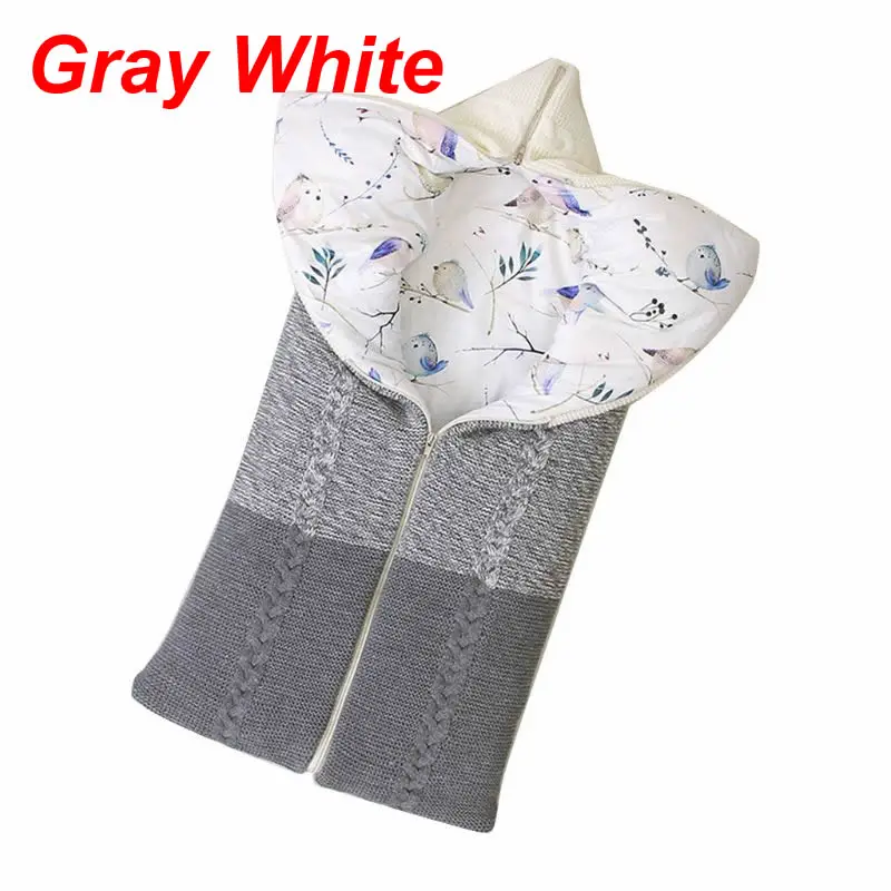 Gray White Пеленальное Одеяло для новорожденных; теплая вязаная детская коляска; спальный мешок на молнии; U90B - Цвет: Gray White